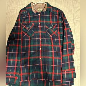 417 Flannel Shirt Men L Green Red Blue Plaid Flannel Skater 80 90s Christmas VTG